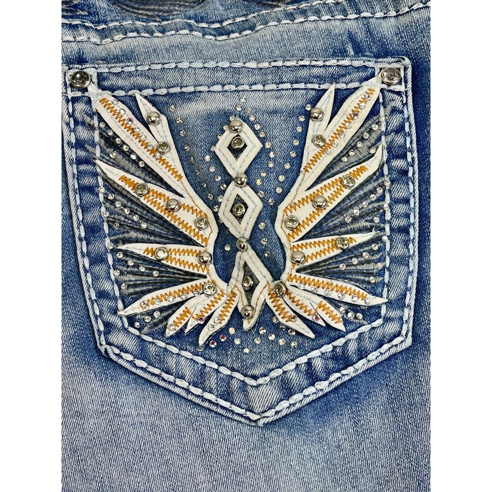 Evolve Denim NY Wms Size 9 Rhinestone Embellished Bling Bootcut Jeans Light Wash